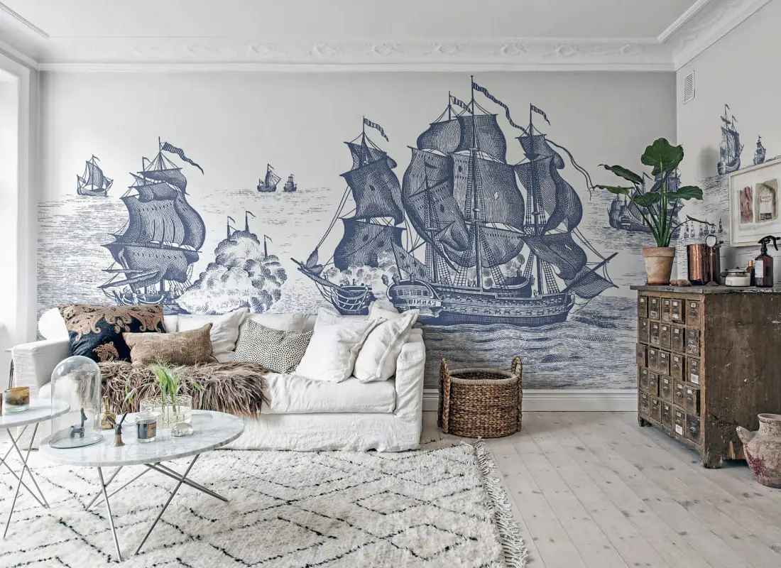Mural wallpaper installed in a living space